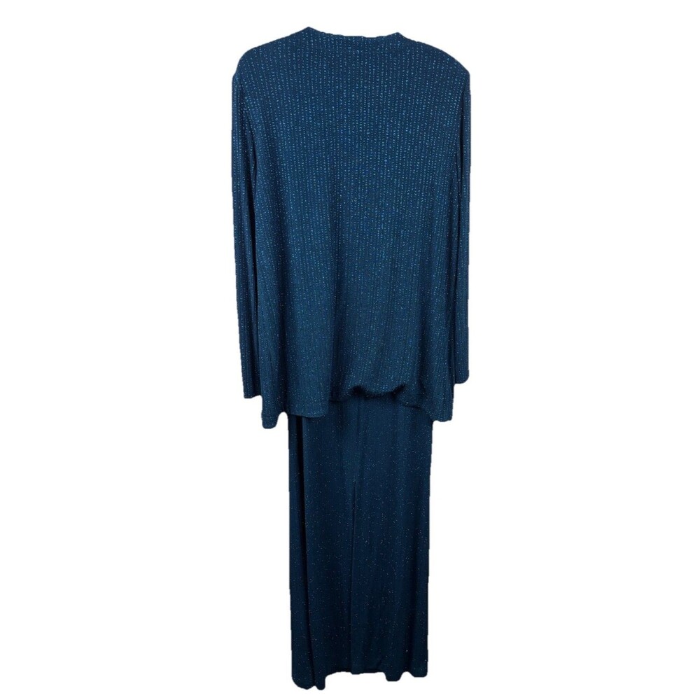 Alex Evenings Aqua Blue Glitter Formal Evening Gown Dress Maxi Length Size 14/16 - Picture 5 of 8